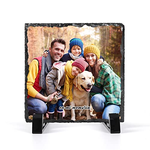 iDIY Marco de Fotos Personalizado Piedra-Portafotos Pizarra para papá Personalizado con Foto, Regalo Día del Padre original, Portafotos de Piedra Natural de Pizarra Personalizado con tu Foto, Familia