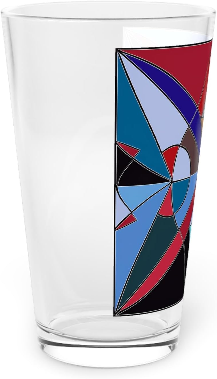 Colorful Geometric Pint Glass Artistic Bauhaus Drinkware Unique Gift Party Home Decor Modern Barware Mitzisniftis Art
