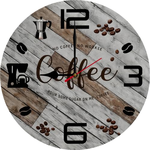 Reloj de pared de café redondo de 10 pulgadas silencioso de madera miniatura 1