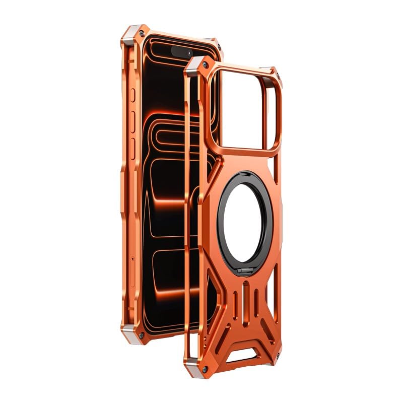 Coque magnétique iPhone 17 Pro Max métal orange chargeur voiture bureau