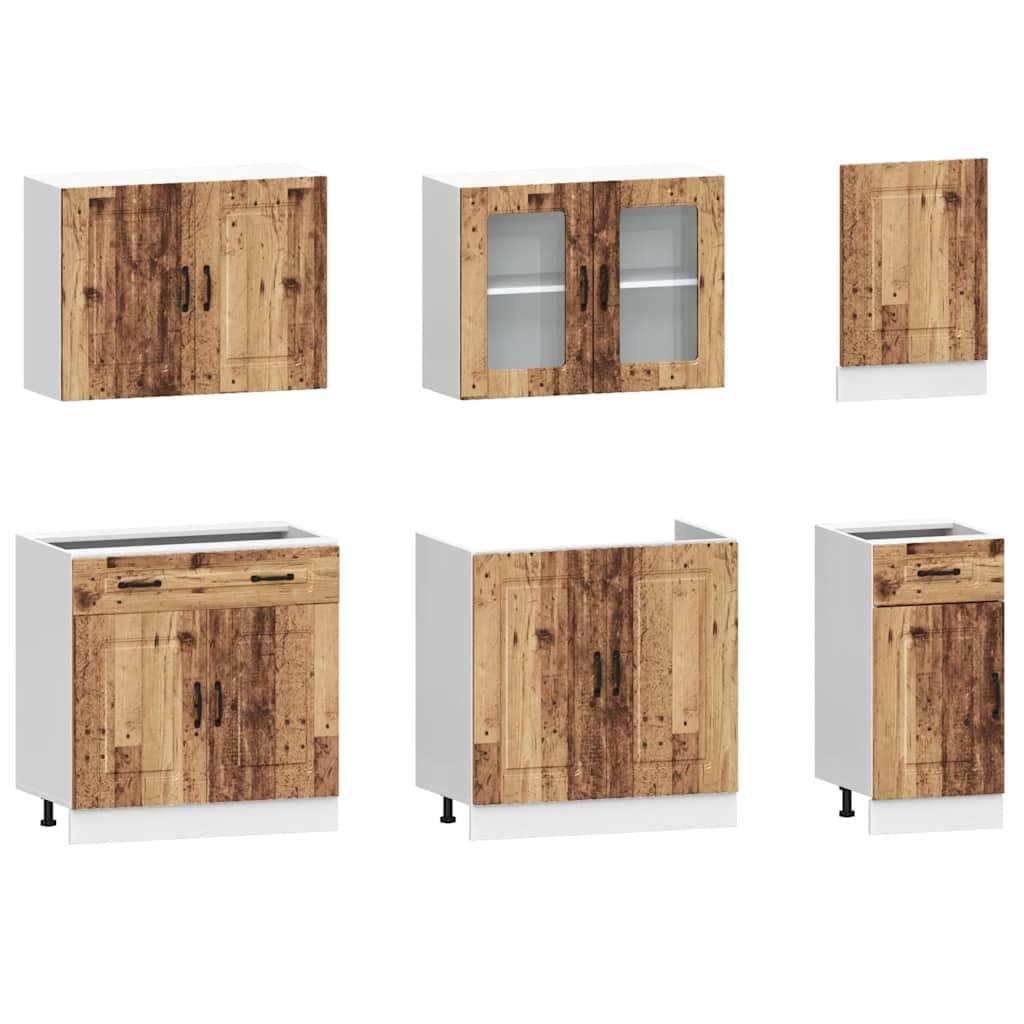 7-TLG. Küchenschrank-Set Kalmar Altholz-Optik Holzwerkstoff Küchenschrank-Set, Küchenblock variabel stellbar Küche Komplett, ohne Arbeitsplatte für Restaurant, Hotel