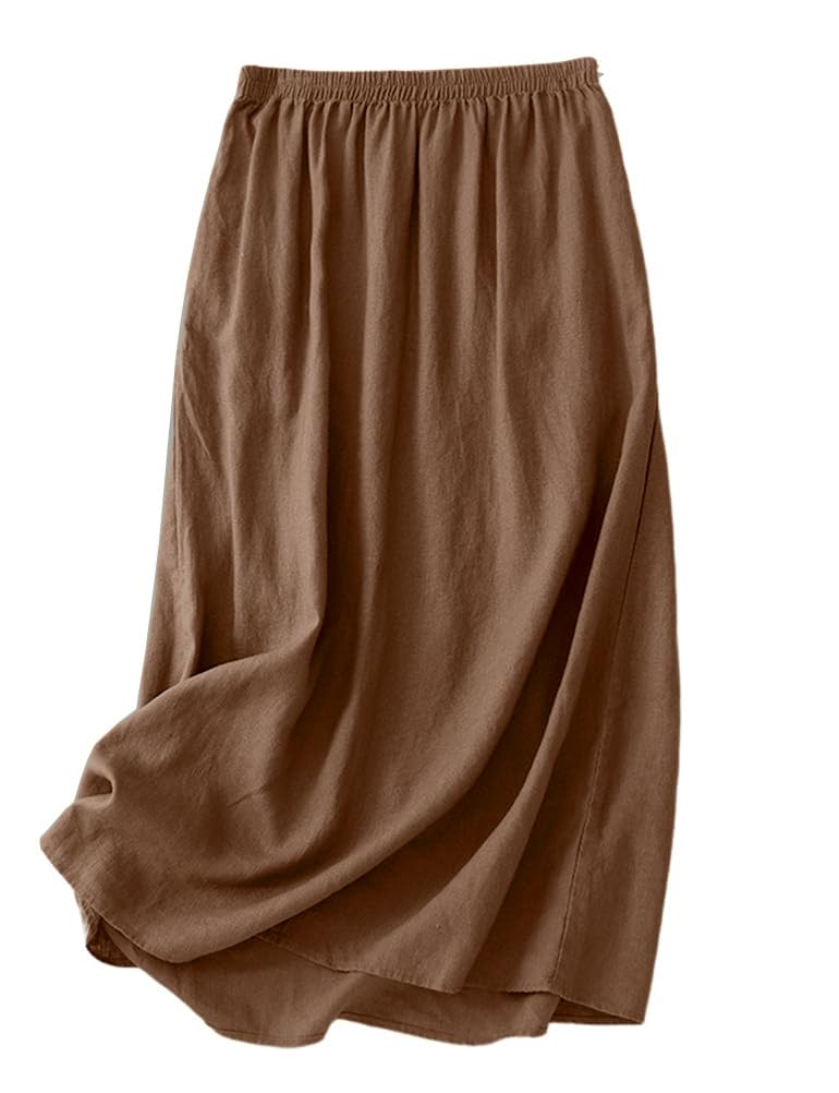 Kinghua Leinenröcke für Damen, Frühling, Sommer, A-Linie, elastisch, hohe Taille, lässig, trendig, Midi-Rock mit Taschen