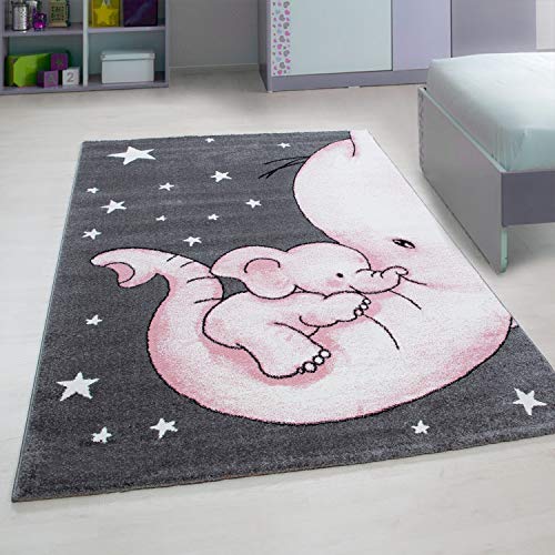 Muratap Vloerkleed Kids Olifant Roze - Laagpolig Tapijt Kindervloerkleed Babykamer, Kinderkamer, Speelkamer OEKO-TEX Gecertificeerd - Maat: 160x230 cm - Afbeelding 3