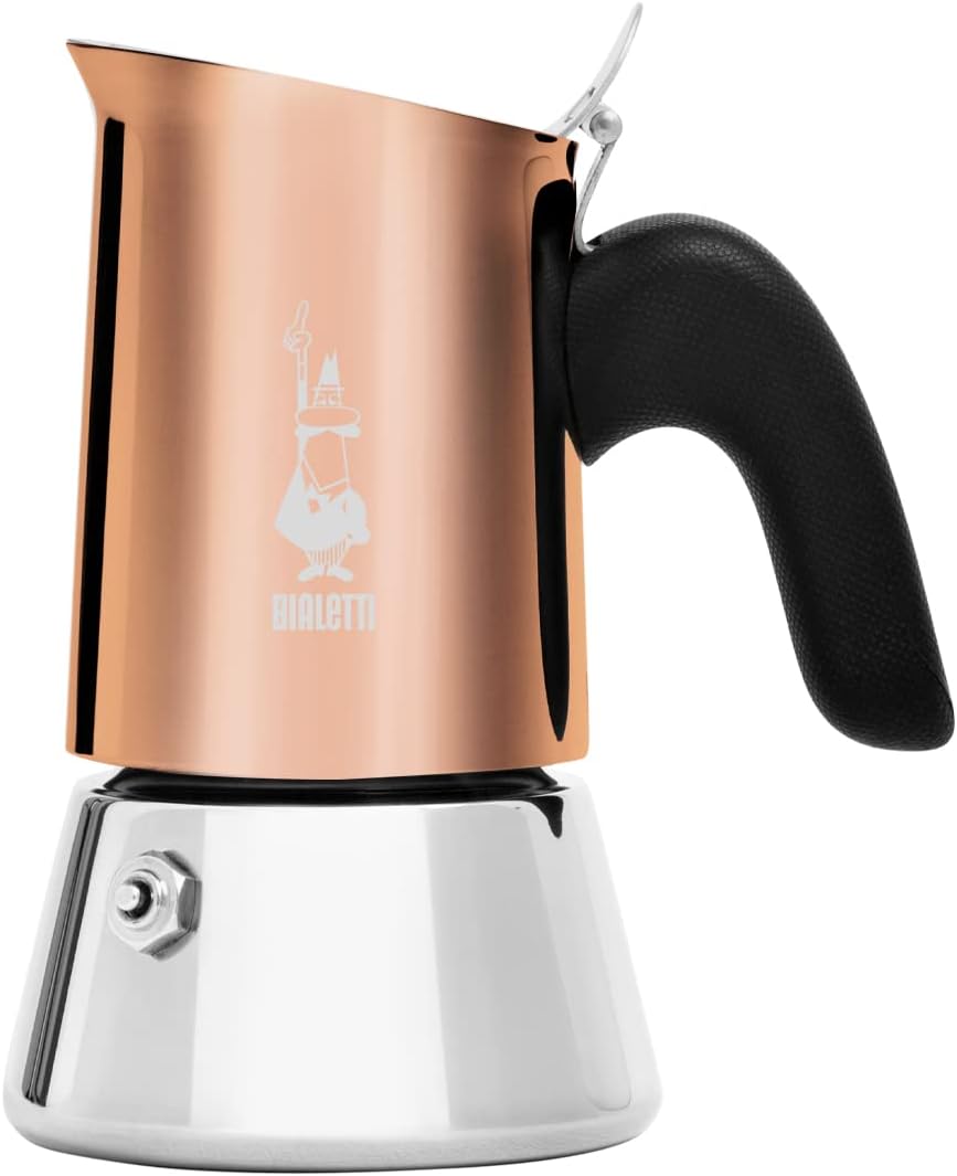 New Venus coffee maker 2 cups, anti-burn handle, not suitable for induction, 2 cups (85 ml), stainless steel, color - copper, wattage - 3600