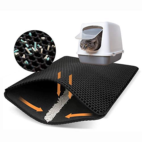 猫砂マット 猫の砂取りマット 猫マット 二重構造 猫トイレマット 猫砂の飛び散り防止 防カビ防臭防水 掃除簡単 洗える 滑り止めマット 軽量 大サイズ (40*50, ダークグレー)