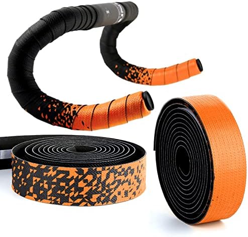 Lywencom Bike Handlebar Tape,Comfortable Non-Slip Damping Sweat Breathable Delicate Touch Gradient EVA Foam self-Adhesive, with 2 Bar Plugs,Cycling Bar Wraps (Orange)