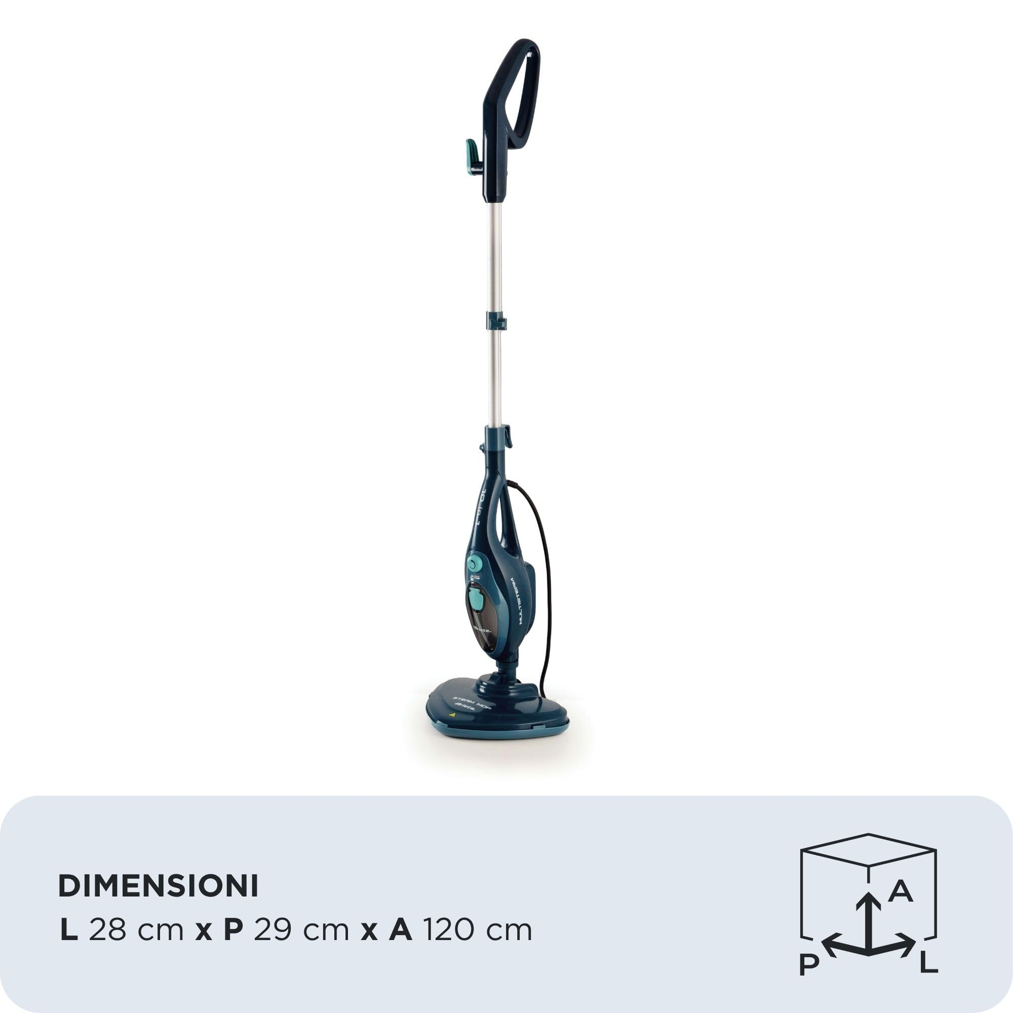 Ariete 4164 Steam mop 10 in 1, Scopa lavapavimenti a vapore, Uccide 99,9% di germi e batteri, Kit accessori, Autonomia illimitata, 1500 Watt, Blu
