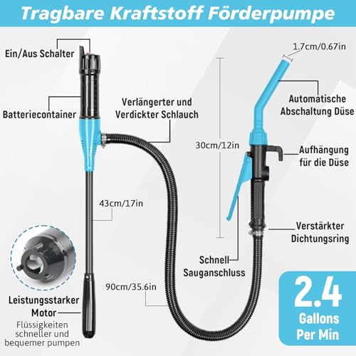 Herbst Elektrische Transferpumpe Benzinpumpe für Kanister, Elektrische Umfüllpumpe Akku Tragbare Elektrische Ölpumpe 2.4 GPM (9 L/min) für Auto Motorrad zum Benzin Diesel Kraftstoffe