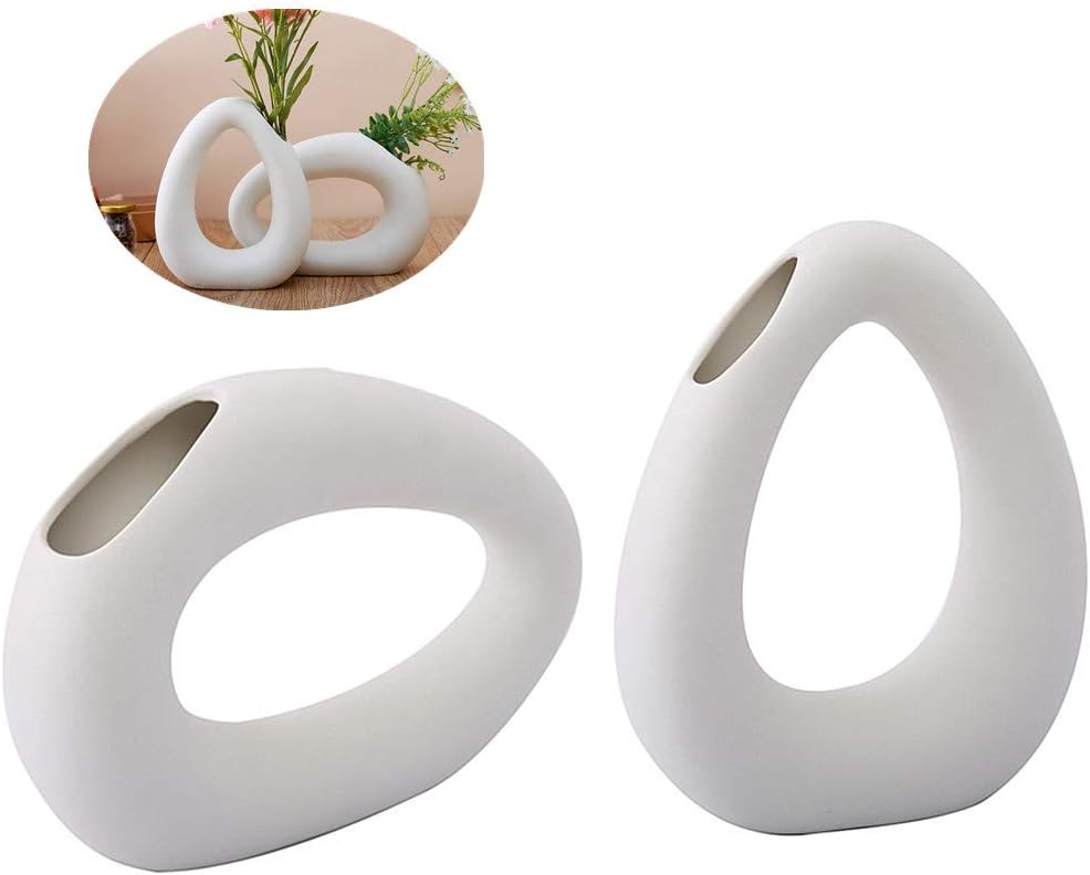 Anding White Ceramic Vase - Droplet Matte Surface Design - Modern Vase, Family, Wedding, Table Vase, Perfect Home Decor Vase (LY432516SET)