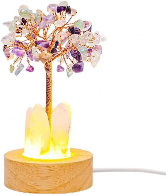 Lumisoul Natural Crystal Money Tree Night Light with Clear Quartz Point DIY Healing Lamp for Bedside and Home Décor (Citrine)