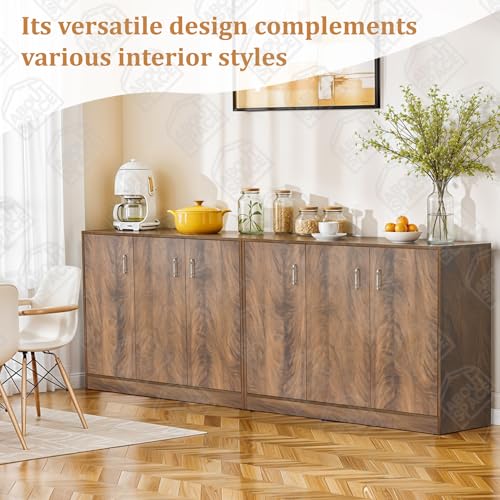 Image of ABOUT SPACE 2 Tier Kitchen Organizer Rack - 3ft 3 Door Engineer Wood Kitchen Cabinet with Adjustable Shelves, Easy to Assemble for Home Living Room (Walnut - L 105 x B 40 x H 91.5 cm)