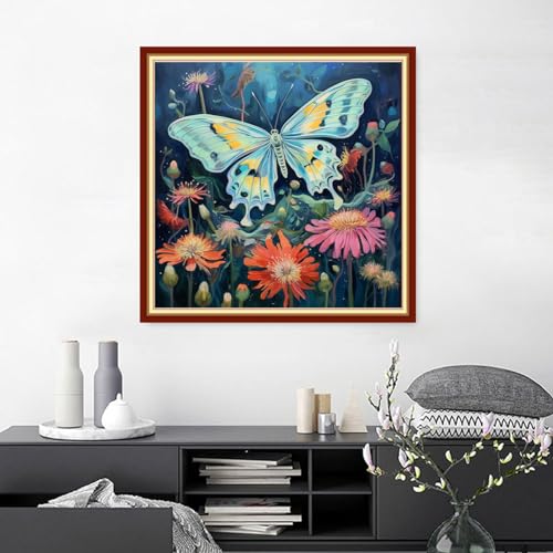 Image of Joyhoor Cross Stitch Kits for Beginners Stamped Cross-Stitch Supplies Needlework preprint Embroidery Kits for Adults DIY Needlepoint Kits Embroidery Patterns 11CT-Butterfly Flowers 18.x18 inch