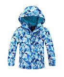 Hiheart Girls Boys Waterproof Fleece Lined Jacket Hood Windproof Rain Coat Blue 8/9