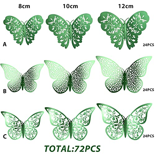 Bememo 72 Pcs 3D Butterfly Wall Decals, 3 Sizes, Light Green by Bememo - Used condition - Image 3