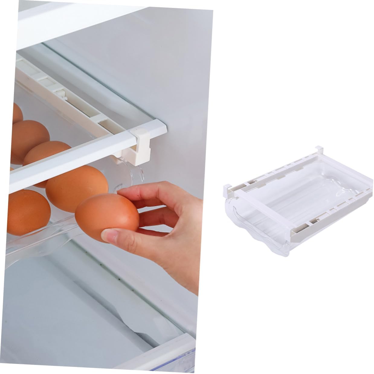 Balacoo 1Pc Rolling Egg Storage Container for Refrigerator Multi Function Egg Organizer Box Creative Fridge Supplies Space Saving Design Easy to Clean White
