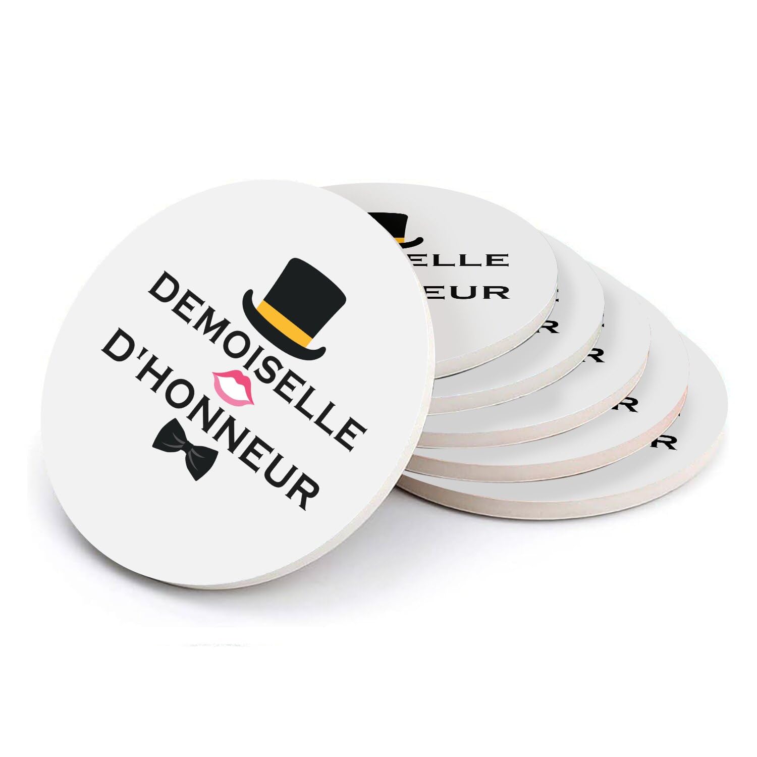 Sous-verre ronds en céramique Demoiselle d'honneur Mariage par 6