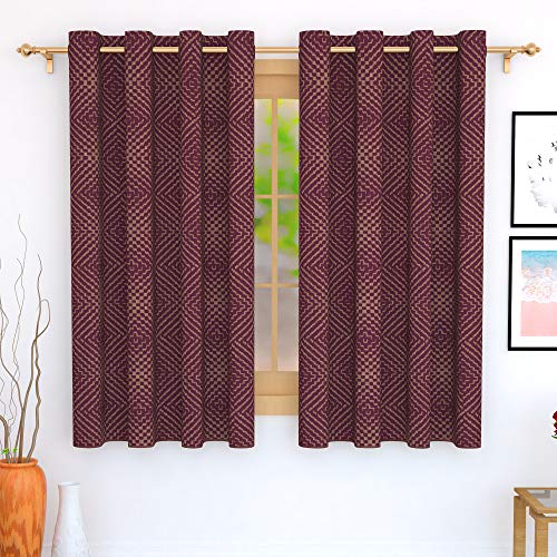 Image of Story@Home Bloom Collection Jacquard Lavish and Modern Rich Geometric Print 1 Piece Eyelet Ring top Window Curtain for Bedroom and Hall - 5 Feet, Mulberry