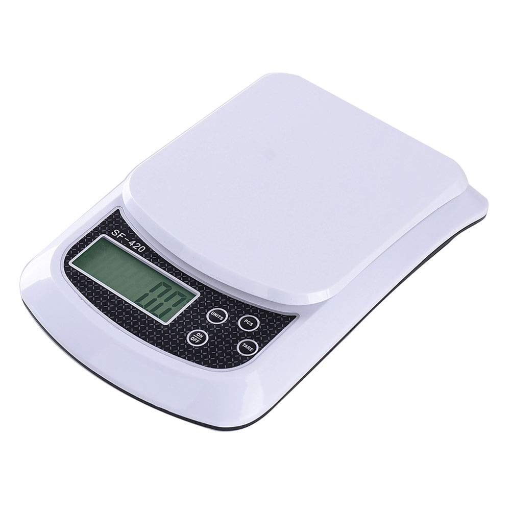 Cyfrowa waga kuchenna, elektroniczna waga spożywcza, precyzyjne ważenie, kuchnia domowa + gotowanie, LCD łatwy do odczytania 22 funtów/10 kg - biały 9,15 (5 kg/1G)