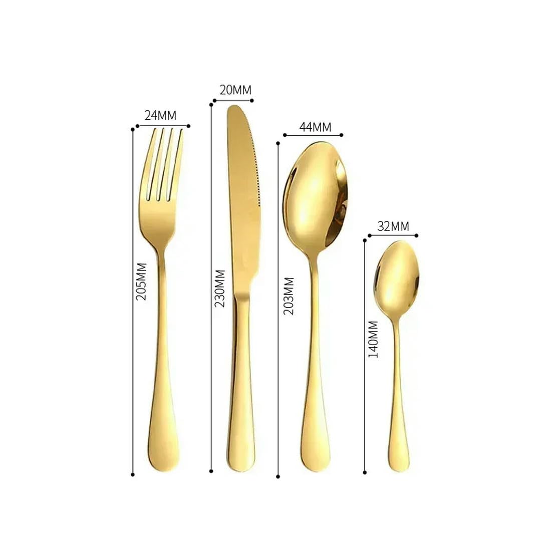 Ensemble de Couverts de Restaurant en Acier Inoxydable, 24 pièces, Couverts dorés, légers et spéculaires, Couteau à Steak, Fourchette, cuillère à café, avec boîte Cadeau