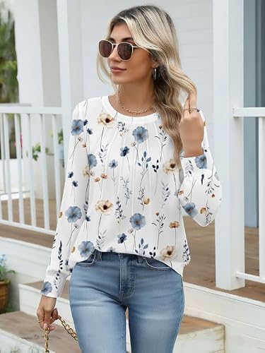 Misakia Long Sleeve Tunic Tops for Women Crew Neck Pleated T-Shirts Business Work Blouses Fall 2025 Clothes Bf290 S — view 2