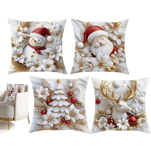 Genérico Fundas De Cojines De Navidad - 46x46 cm Decoraciones Invernales,4 Piezas Fundas Navideñas para Cojines,para Sofá Salón Hogar Sala De Estar Vacaciones Casa De Campo Interior