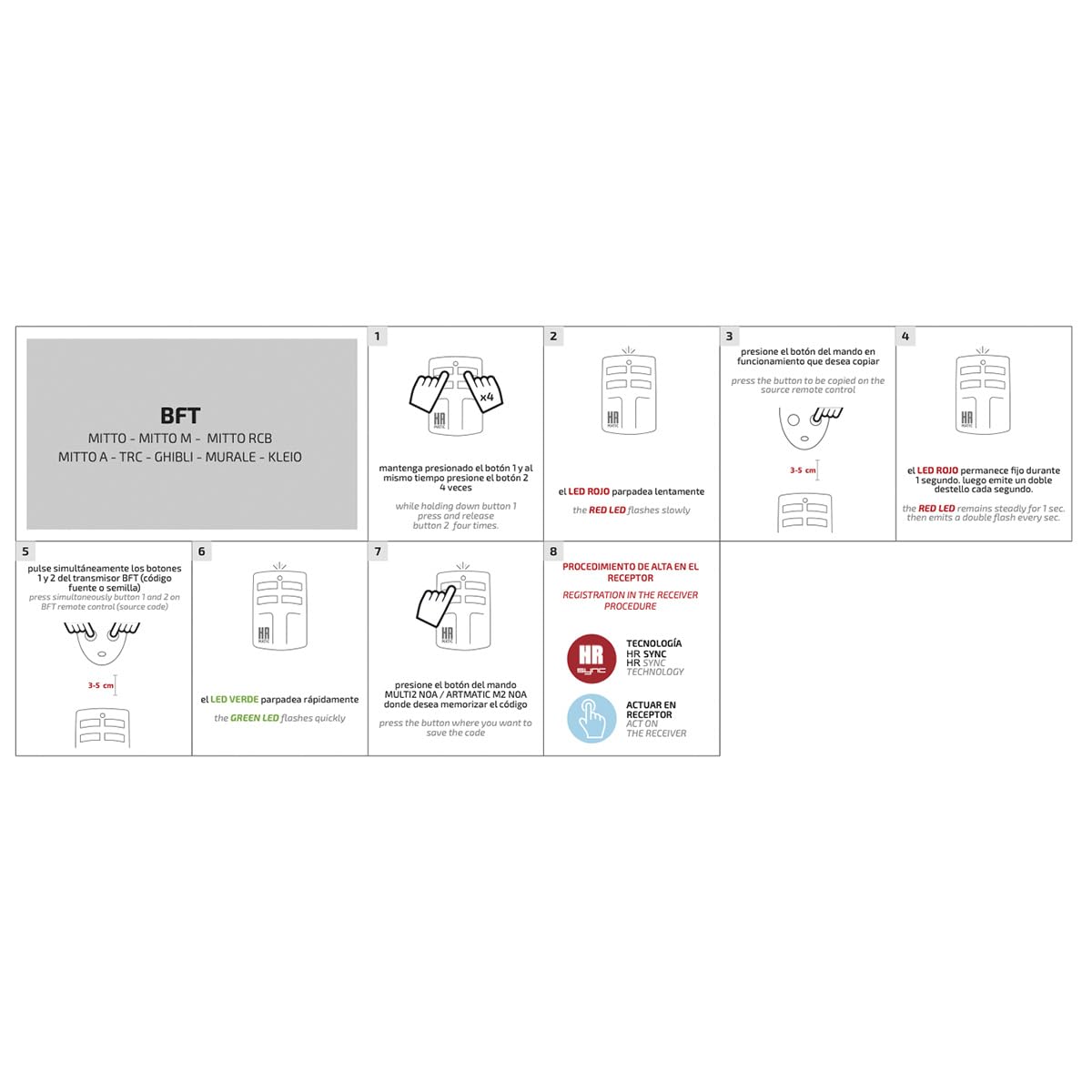 Mando Garaje Universal Multifrecuencia HR Matic Multi2 Noa Plus Compatible Frecuencias 433 hasta 868MHz Código Fijo Y Variable Unifica 4 Mandos Distintos En 1