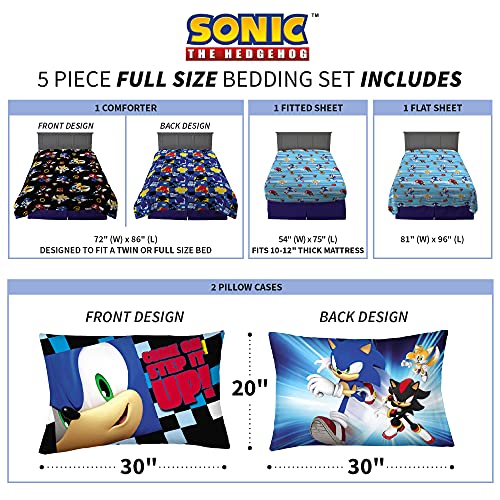 Franco Kids Bedding Super Soft Comforter And Sheet Set, 5 Piece Full Size, Sonic The Hedgehog #TOP3