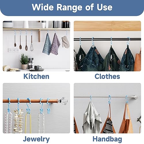 Image of Titanker Shower Curtain Hooks, Rust Resistant Shower Curtain Rings for Bathroom, Metal Double Glide Shower Hooks Hangers for Bathroom Shower Rods Curtains, Set of 12 Hooks - Blue
