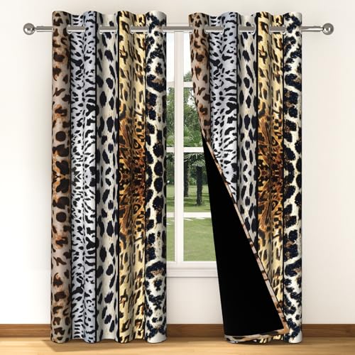 Pnylzzyxh Wild Animals Print Blackout Curtains 84 Inches Length 2 Panels Leopard Window Drapes for Bedroom Cheetah Print Living Room Window Curtains Grommet Room Darkening Thermal Insulated 42x84
