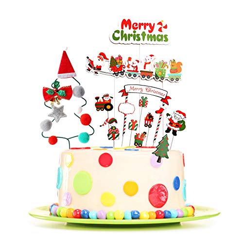 Elinala Decoración de la Torta Santa, Decoracion para Tartas Infantiles, Decoración de Pastel de Navidad Reutilizable de 12 Piezas, Decoración Temática de Fiesta de Navidad para Adultos y Niños
