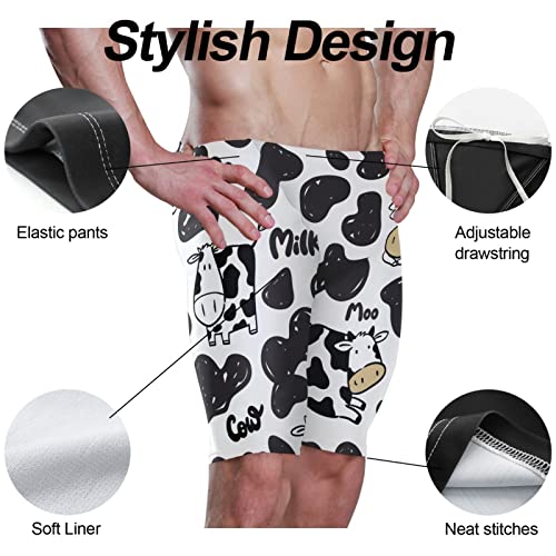 Mens Swim Jammers Cow Funny Black and White Quick Dry Athletic Swimsuit4