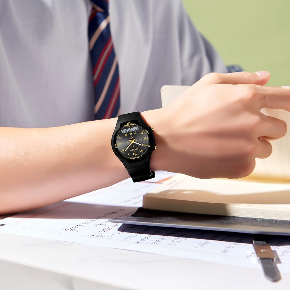 Gosasa Orologio sportivo da uomo e donna, analogico, digitale, doppio fuso orario, impermeabile fino a 50 m, sveglia, cronografo, retroilluminazione a LED, in silicone