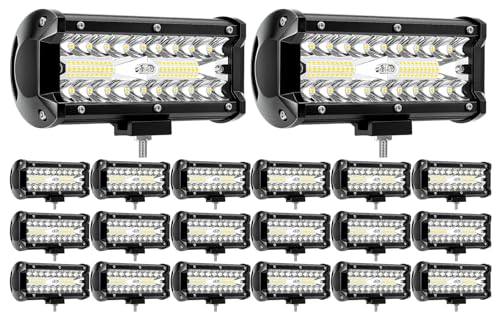 7Inch Light Bar MUVKQC 120W 12000LM LED Pods Lights Spot&Flood Combo Off Road/Fog/Driving Work Light for Truck Boat UTV ATV Lawn Mower Golf Cart E-Bike (20pc-7inch 120w Light bar)