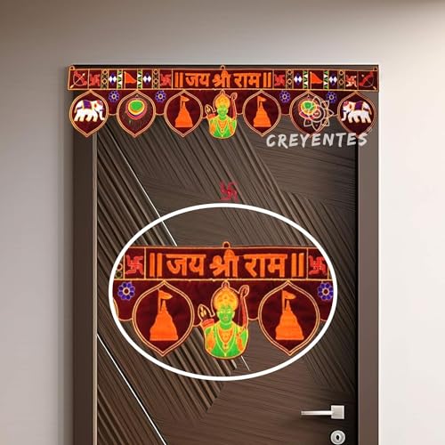 Image of CREYENTES Jay Shri Ram Toran, Toran For Door,Shri Ram Toran for Door, Ayodhya Wale, Bandanwar For Pooja, Festival, Temple, Embroidery Work