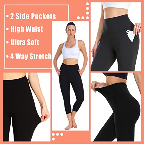 Image of NEW YOUNG Capri Leggings with Pockets for Women High Waisted Workout Leggings Tummy Control Yoga Pants