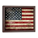 Wieco Art Old Vintage American Flag Wall Art Canvas Print Motivation Classroom Decor With Red Picture Frame and Real Glass Made to Display 8x10 with Mat or 11x14 Without Mat for Home Office Wall Decoration