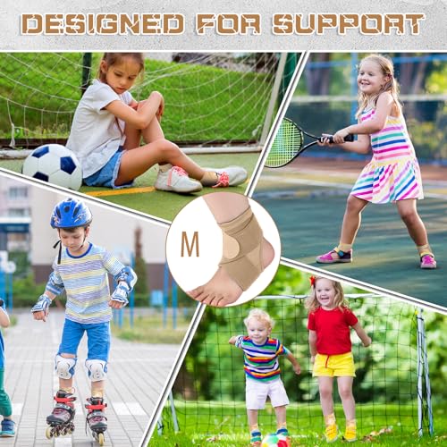 Image of Honoson 2 Pcs Ankle Brace Kid Ankle Support Youth Neoprene Lace up Compression Sleeve Foot Brace Stabilizer with Adjustable Strap for Sport Sprained Plantar Fasciitis Achilles Tendonitis(Skin,M)