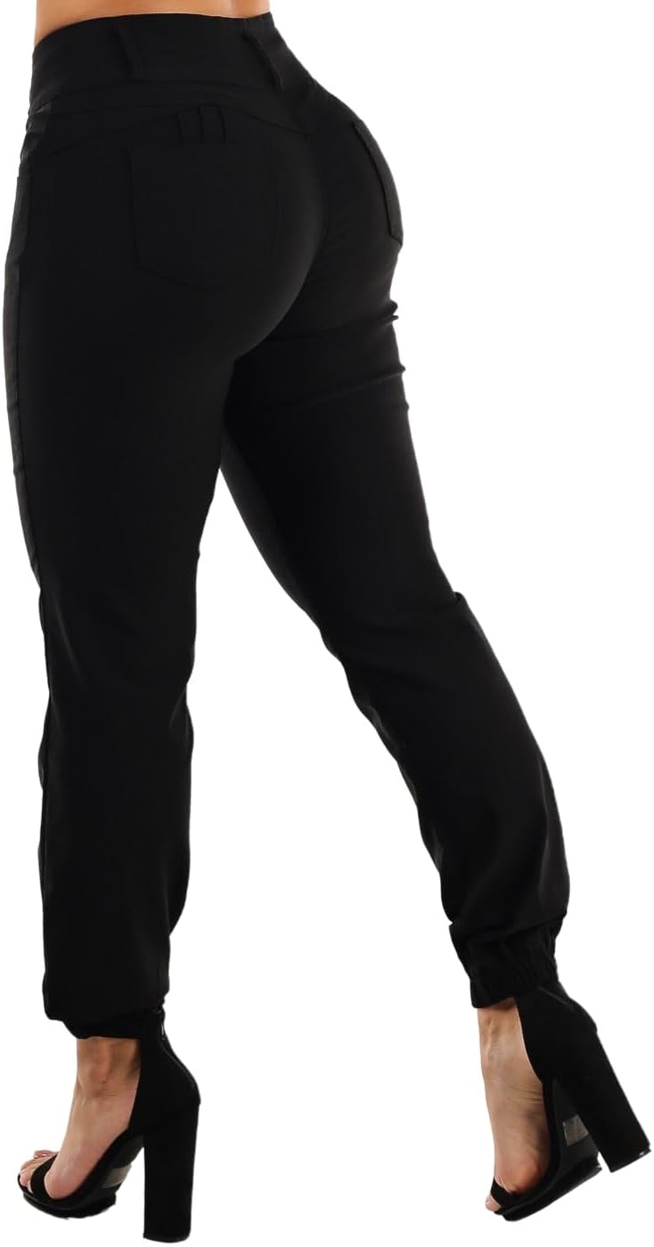 Moda Xpress Women's Juniors Stretchy High Waisted Relaxed Fit Casual Cargo Denim Jogger Jeans and Pants for Women