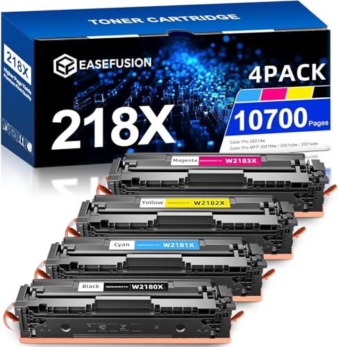 218X Replacement for HP 218A 218X Toner Cartridges 4 Pack for Color Laserjet Pro MFP 3201dw 3301cdw 3301fdw 3301sdw Printer W2180X W2181X W2182X W2183X No Chip