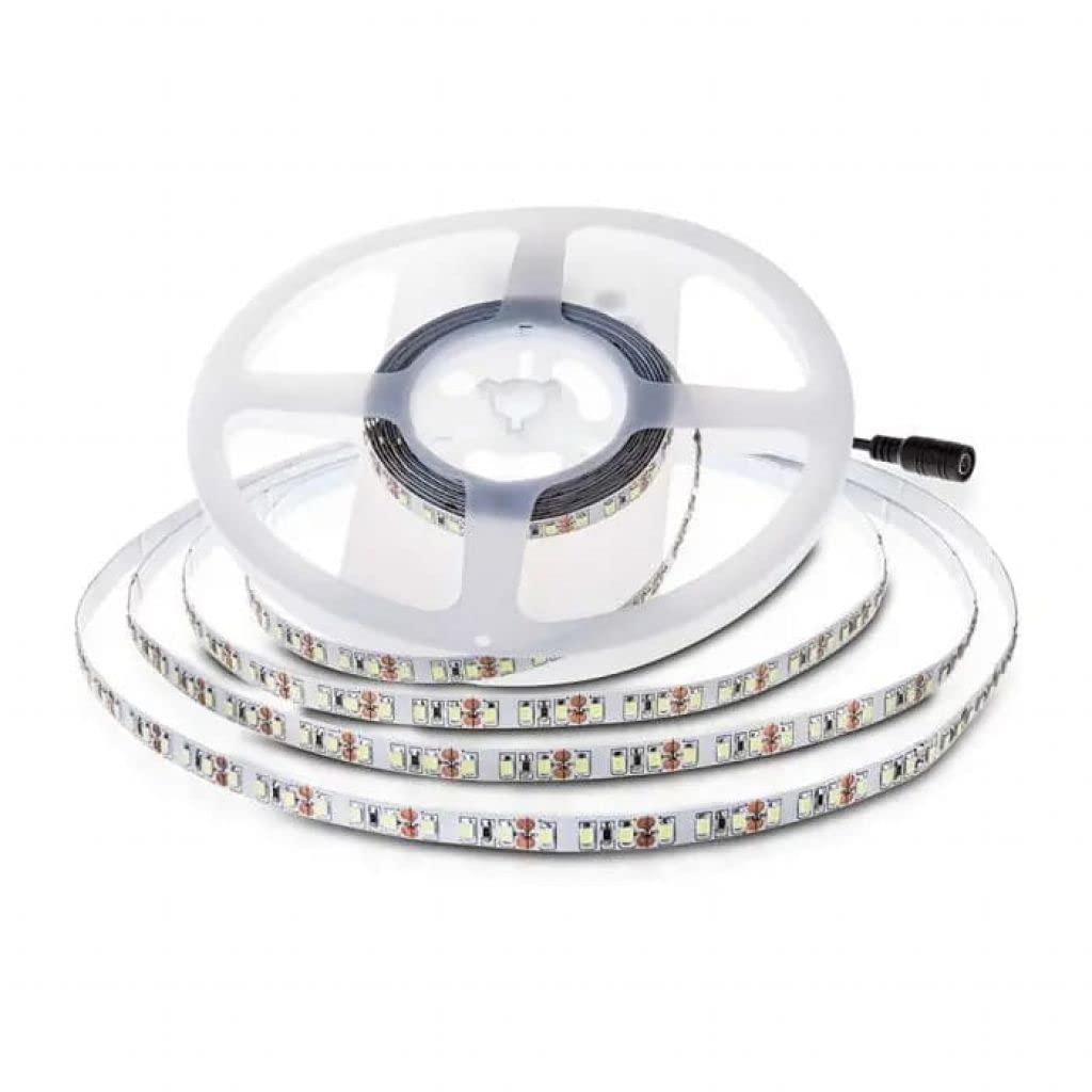 V-TAC Tira LED bobina de 10 metros 7,5 W por metro cinta luminosa SMD 2835 Color de la luz blanca cálida 3000 K para interior con tira adhesiva, alimentada a 24 V.