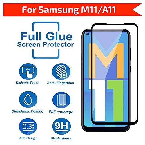 Image of Tempered Glass Screen Protector Compatible for Samsung Galaxy M11, A11 with Edge to Edge Coverage and Easy Installation Kit, Pack of 1, Black