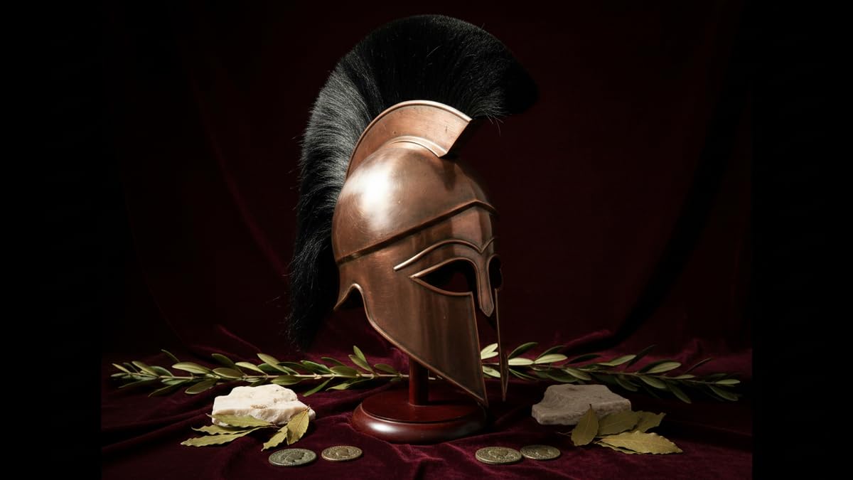 Medieval Replicas Casque médiéval Grec Spartiate corinthien avec Plume Noire Antique, réplique