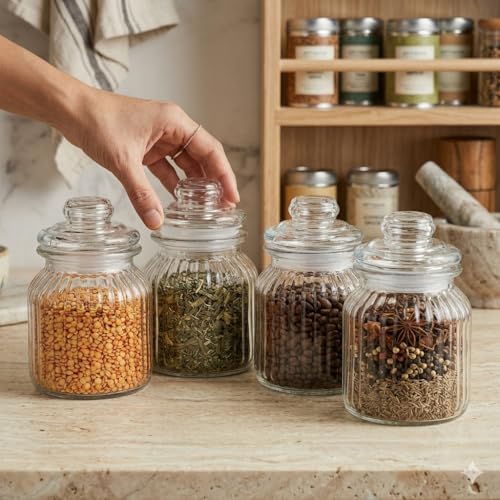 Image of Pure Source India Glass Storage Jar - 700 Ml, 2 Pieces, Transparent, for Coffee Station, Cookies, Kitchen, Bath bombs, multipurpose uses (2)