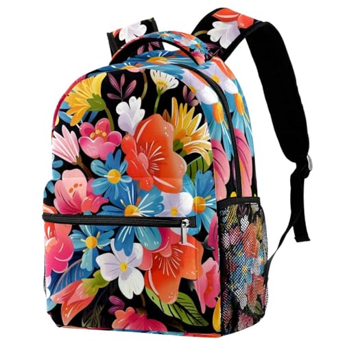 Sac à dos de campus coloré motif bouquet pour école et voyage