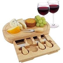 Cheese Board Set by StarBlue - with 4 Knives and Slide Out Drawer | Large Oak Wooden Cheese and Platter Cutting Serving Plate Tray | Best for Housewarming and Birthday Gift