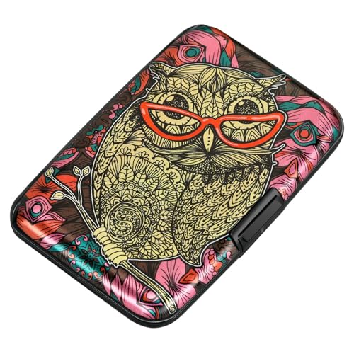 Image of ELFISH Mini RFID Aluminum Wallet Credit Cards Holder Business Card Case Metal ID Case for Men Women(Cute Owl)