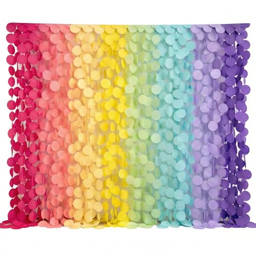 Ultimate Big Circle Dots Party Garland Streamer Backdrop (290 Ft Total, 40 Strands x 7.25 Ft Per Strand) - Hanging Paper Dot Decor for Birthdays, Baby Showers, & All Events (Pastel Rainbow)