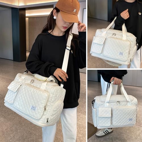 Image of Small Gym Bag for Women, Travel Duffle Bag Carry On Weekender Bag with Shoe Compartment, B3#Beige, Medium, Weekender Bag&toiletry Bag