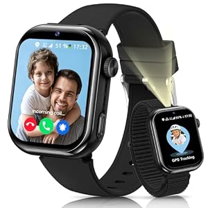 Smartwatch Kinder mit GPS und Telefon, Kinderuhr mit SIM, Videoanrufe, Sprachchat, Schulmodus SOS SMS Schlafmonitor, IP68 Wecker Schrittzähler Taschenlampe Kinder Smartwatch für Mädchen Jungen Schwarz