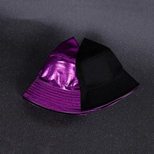 Image of Unisex Metallic Bucket Hat Waterproof Holographic Bucket Hat Fishing Hat Trendy Hip Pop Sun Cap